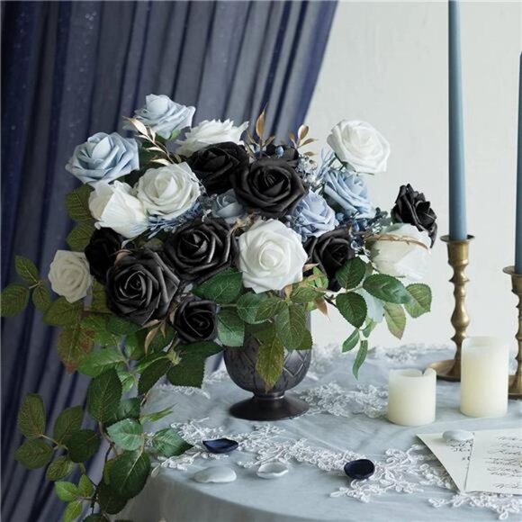 25pcs Artificial Flower Foam Rose, Handmade Big Fake Flower Head (Black) - Picture 5 of 7